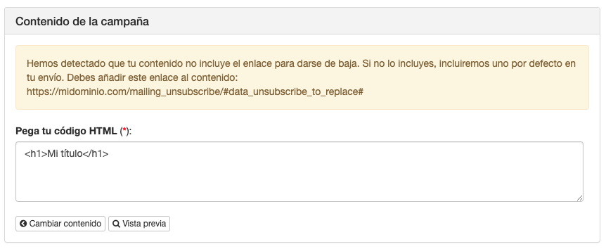 Añade enlace de baja a tus campañas de email marketing con custom HTML- ACINTEC SMS