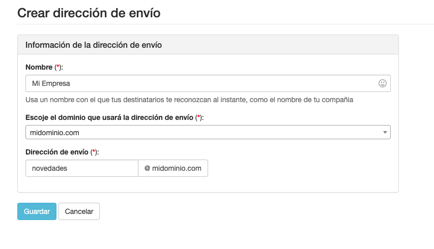 Crear una dirección de envío para Email - ACINTEC SMS
