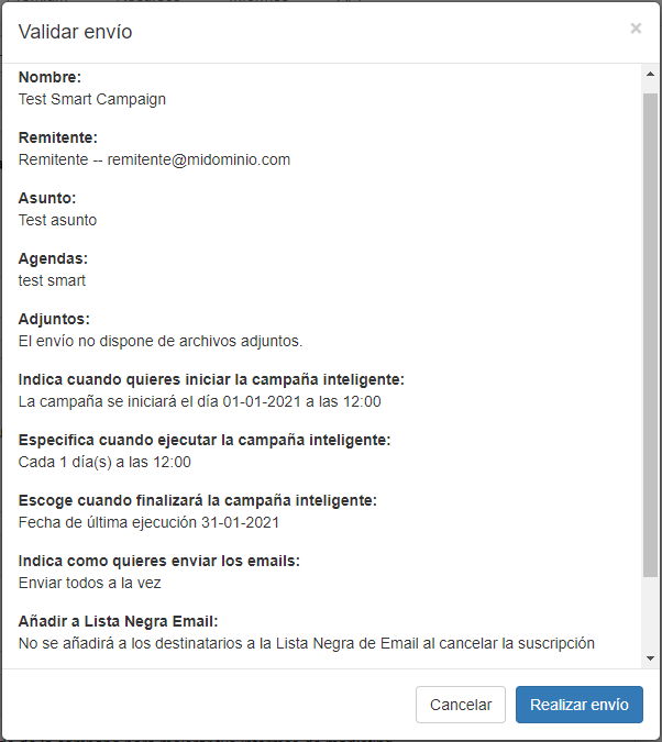 Resumen del envío en tus campañas inteligentes de email marketing - ACINTEC SMS