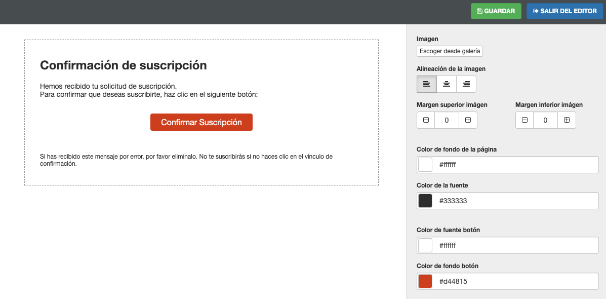 Personalizar email de confirmar suscripción - ACINTEC SMS