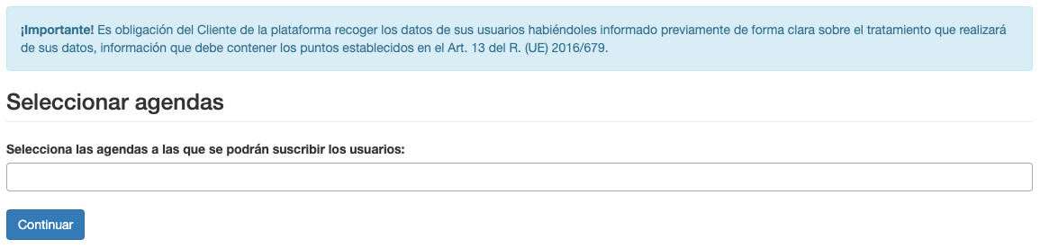 Puedes escoger las agendas a las que se suscribirán quien complete el formulario - ACINTEC SMS