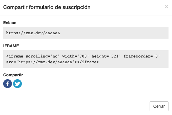 Compartir formulario de suscripción - ACINTEC SMS