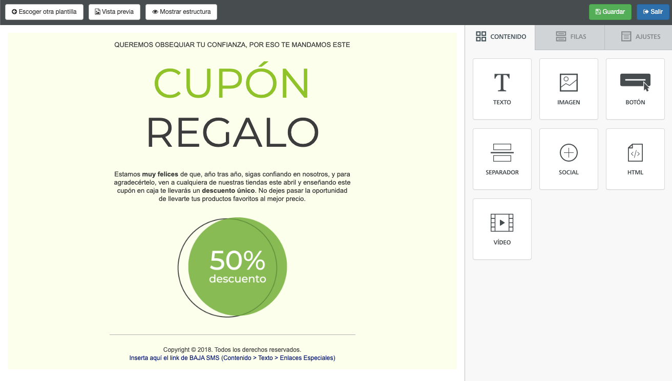 Disenya el contenido al crear una Plantilla de Email - ACINTEC SMS